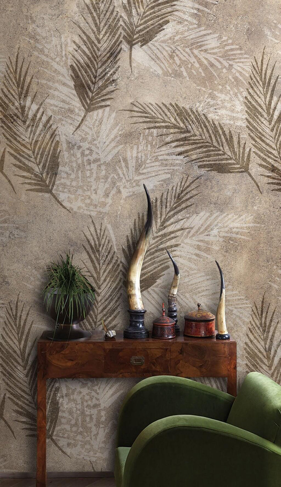 MinimalisticDecor.com-Brown Leaves Pattern Wallpaper Mural