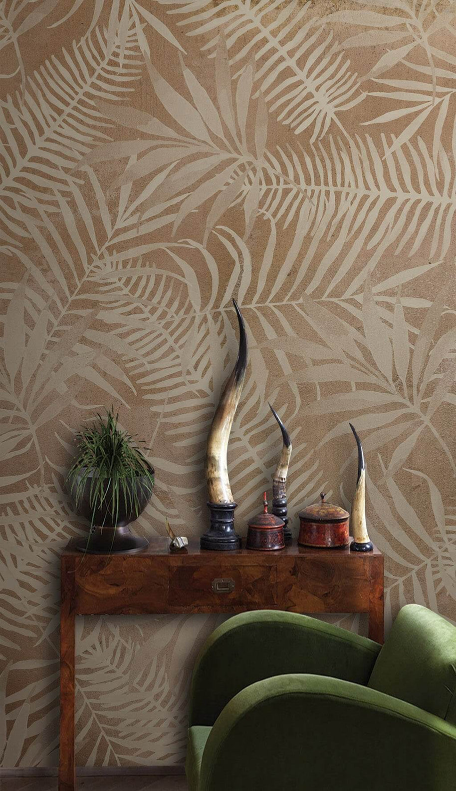 MinimalisticDecor.com-Brown Sketchy Leaves Wallpaper Mural