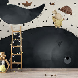 MinimalisticDecor.com-Bunny on Sea Whale: Kids Room Wallpaper Mural