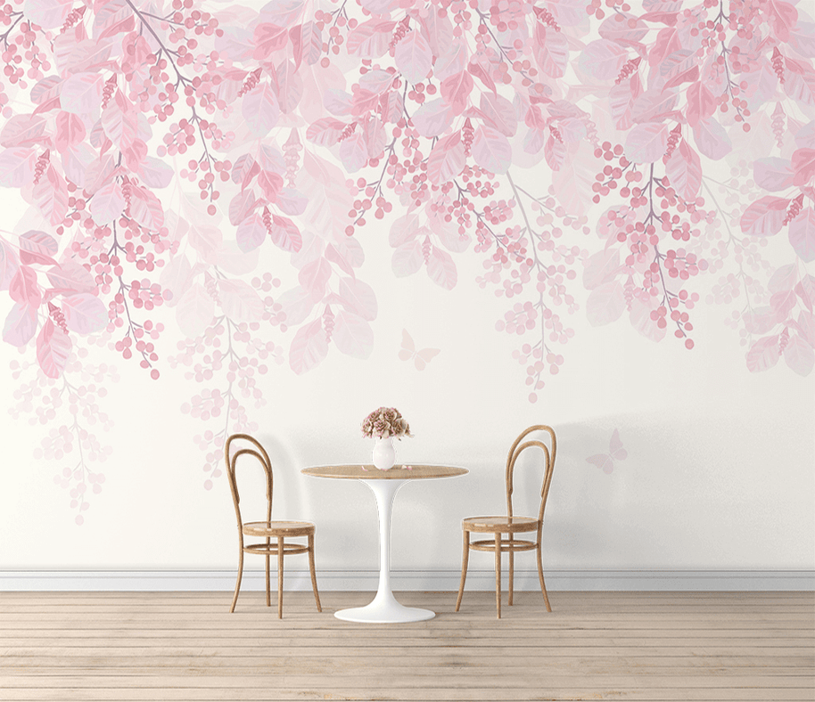 MinimalisticDecor.com-Cherry Tree: Pink Flowers Mural Wallpaper