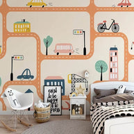 MinimalisticDecor.com-City Roads Car Tracks Nursery Wallpaper