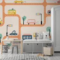 MinimalisticDecor.com-City Roads Car Tracks Nursery Wallpaper