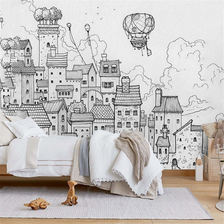 MinimalisticDecor.com-Cityscape Adventures Kids City Buildings Wallpaper