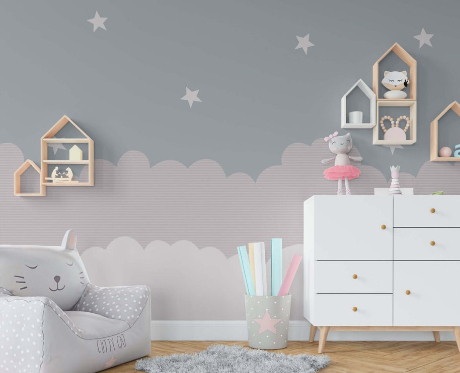 MinimalisticDecor.com-Clouds and Stars - Kids Nursery Wallpaper Mural