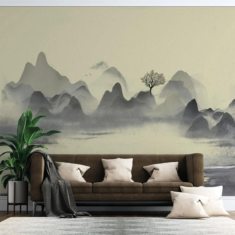 MinimalisticDecor.com-Cloudy Morning Lake Wallpaper: A Stunning Nature Scene