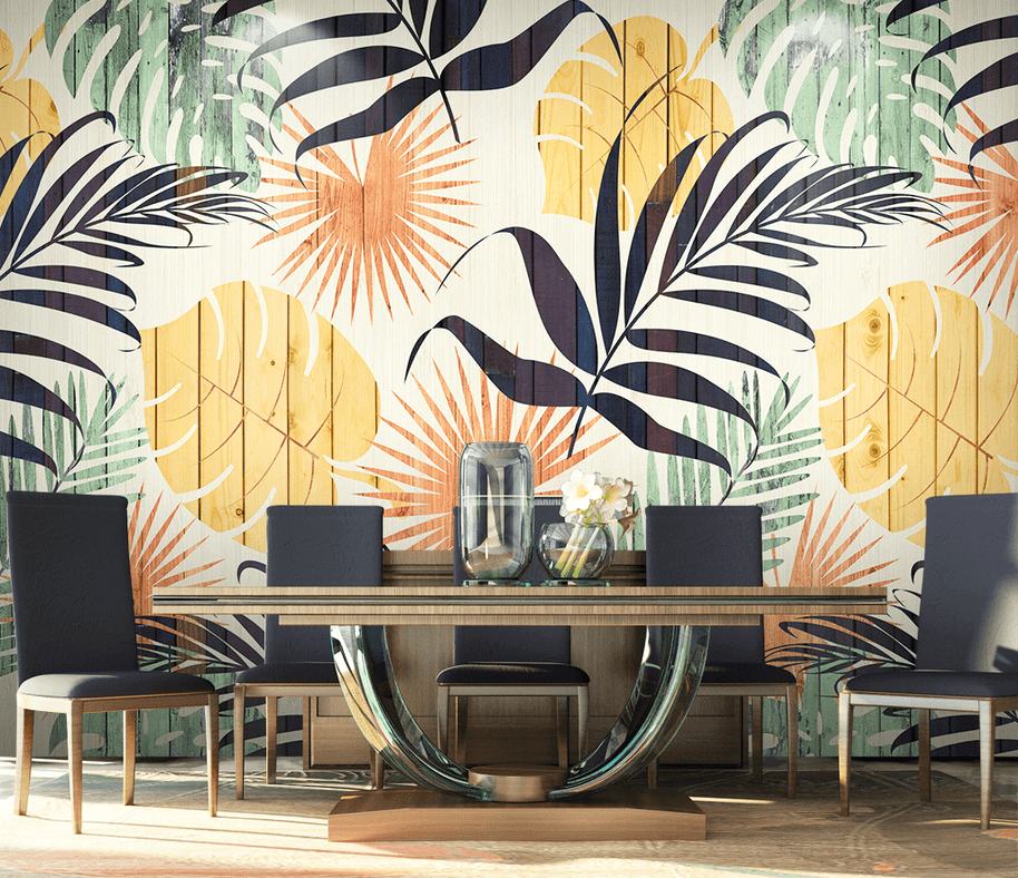 MinimalisticDecor.com-Colourful Leaf Wallpaper Murals - Vibrant Wall Decor Options