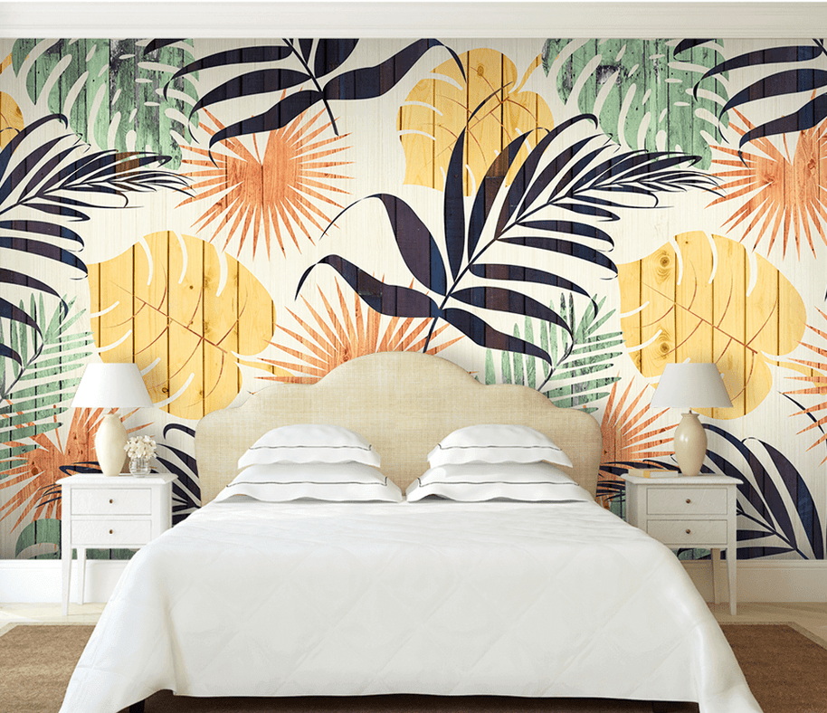 MinimalisticDecor.com-Colourful Leaf Wallpaper Murals - Vibrant Wall Decor Options