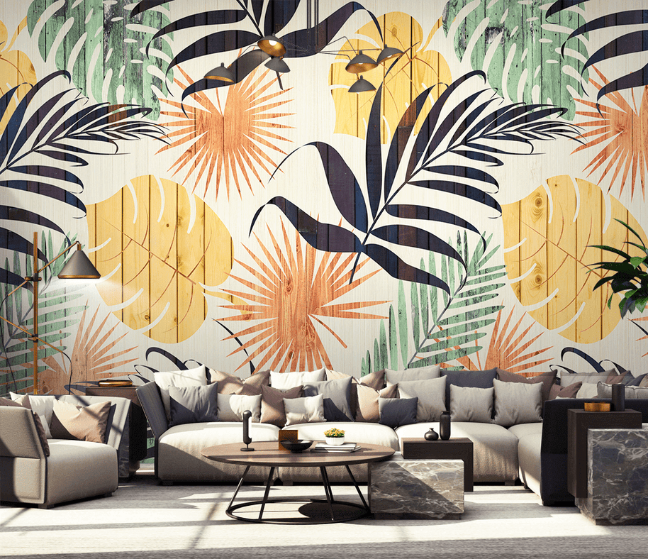 MinimalisticDecor.com-Colourful Leaf Wallpaper Murals - Vibrant Wall Decor Options