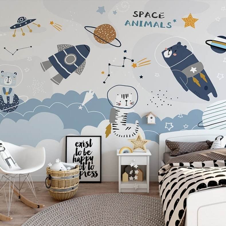 MinimalisticDecor.com-Cosmic Space Rocket Adventures Wallpaper