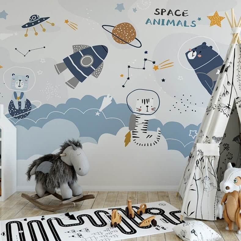MinimalisticDecor.com-Cosmic Space Rocket Adventures Wallpaper