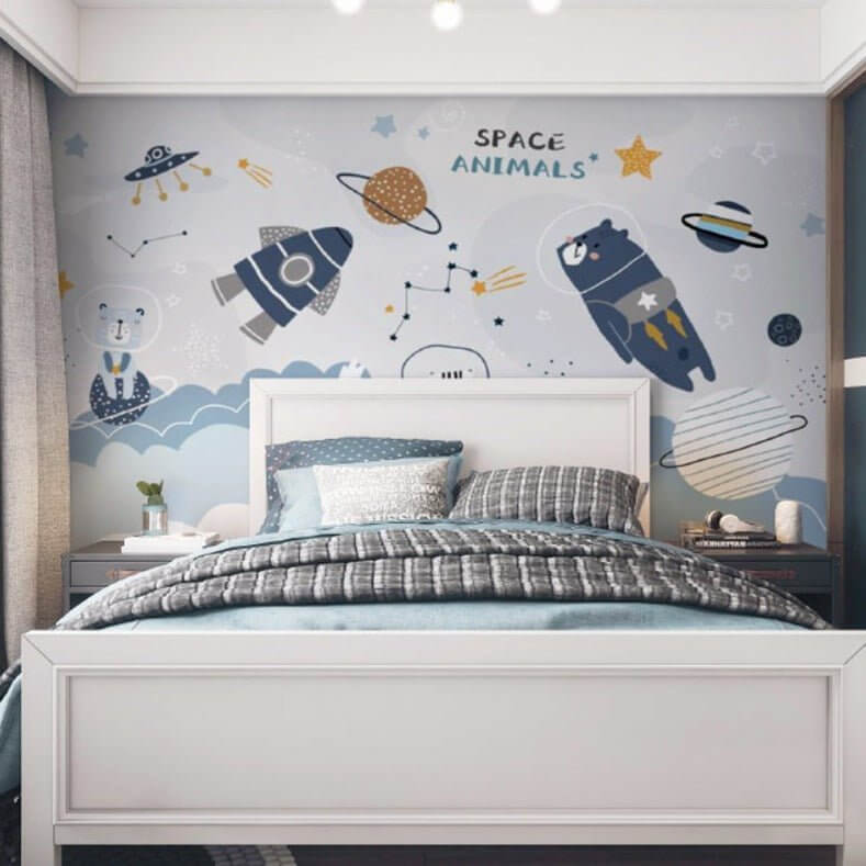 MinimalisticDecor.com-Cosmic Space Rocket Adventures Wallpaper