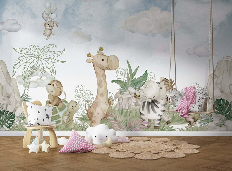 MinimalisticDecor.com-Cute Jungle Safari - Baby Room Wallpaper Mural