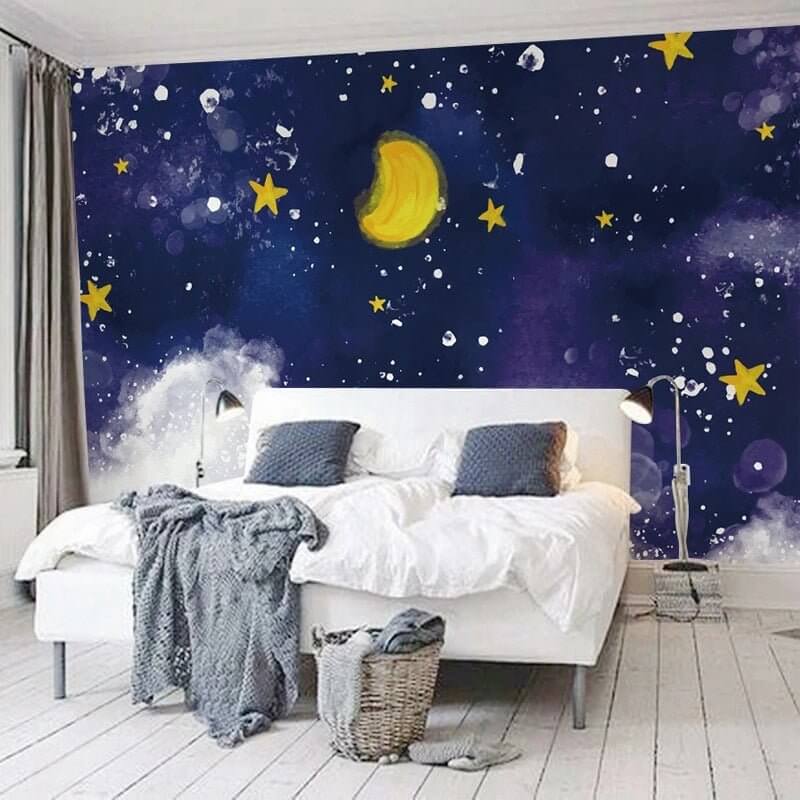 MinimalisticDecor.com-Dark Blue Midnight Sky Clouds Nursery Wallpaper