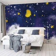 MinimalisticDecor.com-Dark Blue Midnight Sky Clouds Nursery Wallpaper