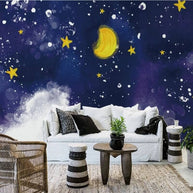 MinimalisticDecor.com-Dark Blue Midnight Sky Clouds Nursery Wallpaper