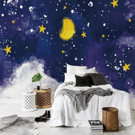 MinimalisticDecor.com-Dark Blue Midnight Sky Clouds Nursery Wallpaper