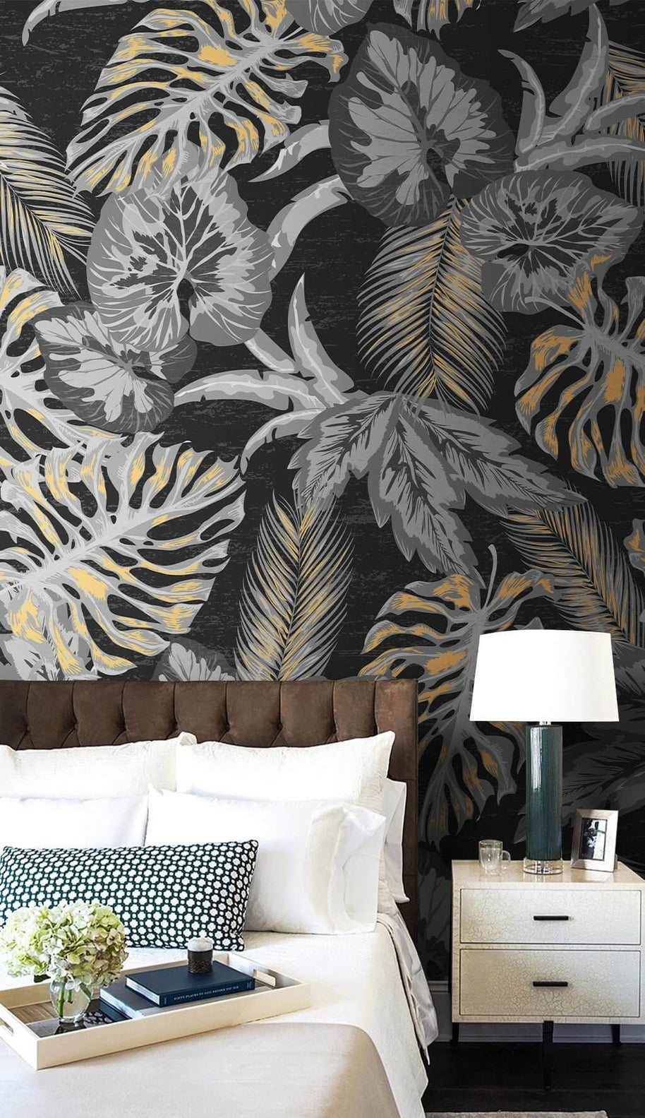 MinimalisticDecor.com-Dark Night Leaves Wallpaper Mural