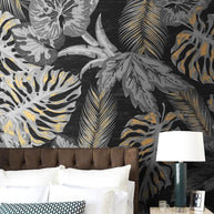 MinimalisticDecor.com-Dark Night Leaves Wallpaper Mural