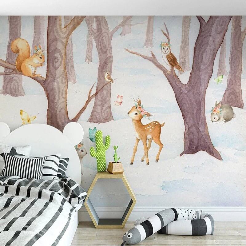 MinimalisticDecor.com-Deer in Winter Wonderland Wallpaper