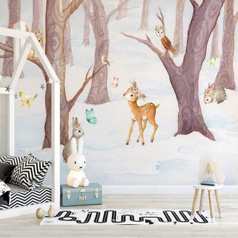MinimalisticDecor.com-Deer in Winter Wonderland Wallpaper