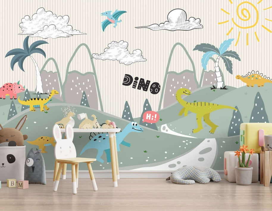 MinimalisticDecor.com-Dino Jungle - Kids Nursery Wallpaper Mural