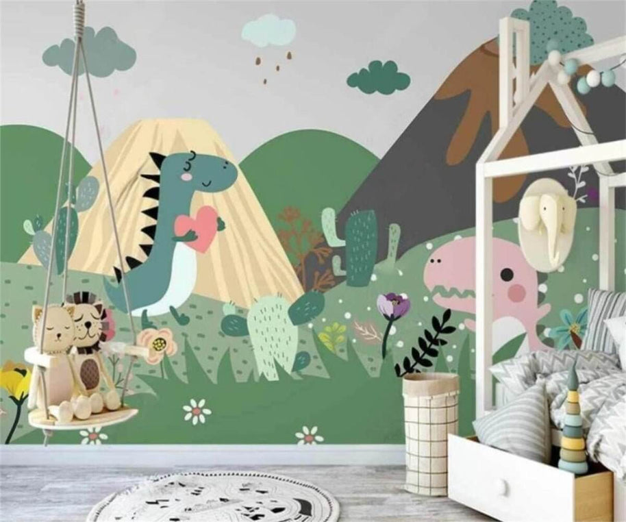 MinimalisticDecor.com-DinoLand Adventure Kids Room Dinosaur Wallpaper