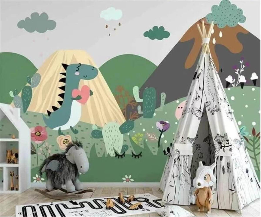 MinimalisticDecor.com-DinoLand Adventure Kids Room Dinosaur Wallpaper