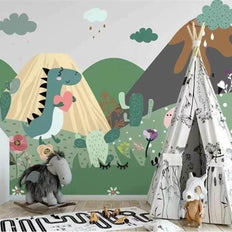 MinimalisticDecor.com-DinoLand Adventure Kids Room Dinosaur Wallpaper