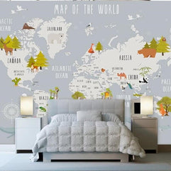 MinimalisticDecor.com-Dreamland Nursery Grey and White World Map Wallpaper