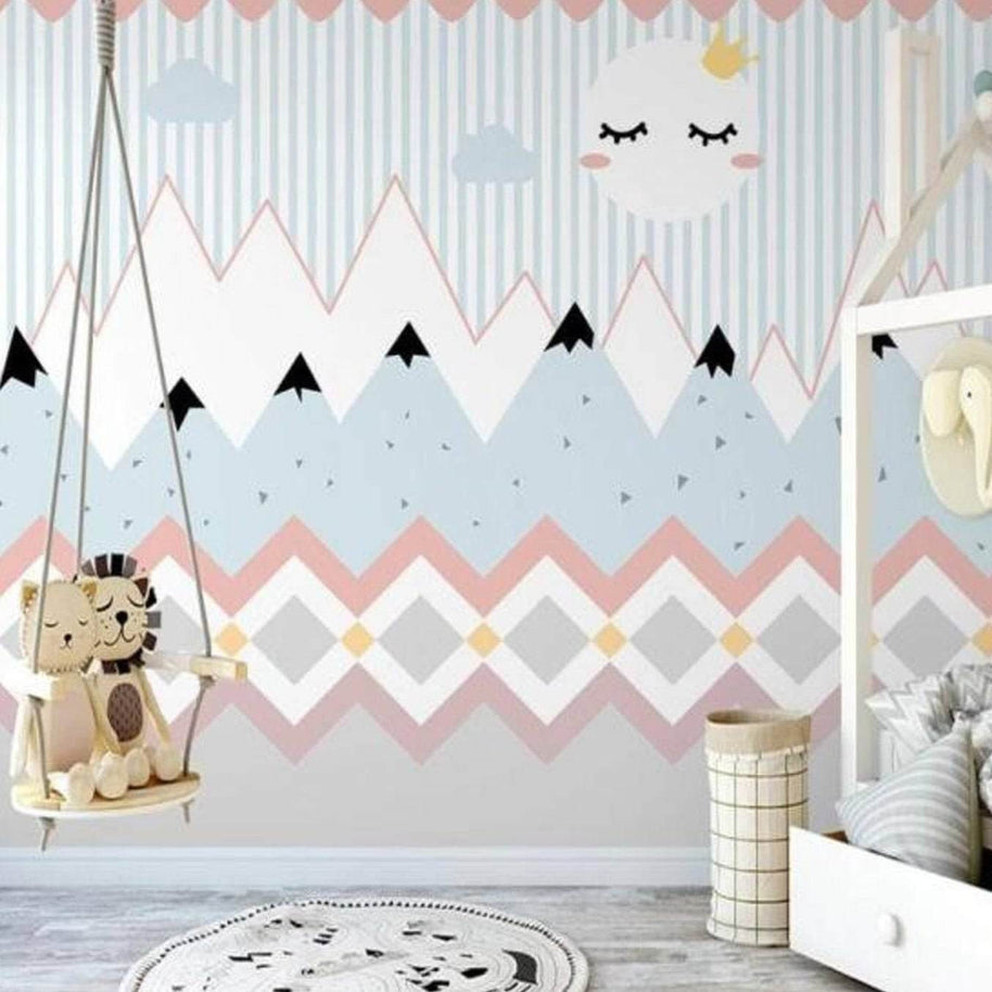 MinimalisticDecor.com-Dreamy Peaks Moon and Star Landscape Baby Room Wall Mural