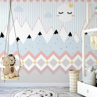 MinimalisticDecor.com-Dreamy Peaks Moon and Star Landscape Baby Room Wall Mural