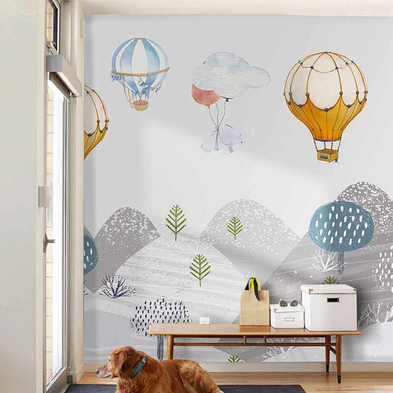 MinimalisticDecor.com-Elephants Hanging from Air Balloons: Kids Nursery Wallpaper