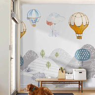 MinimalisticDecor.com-Elephants Hanging from Air Balloons: Kids Nursery Wallpaper