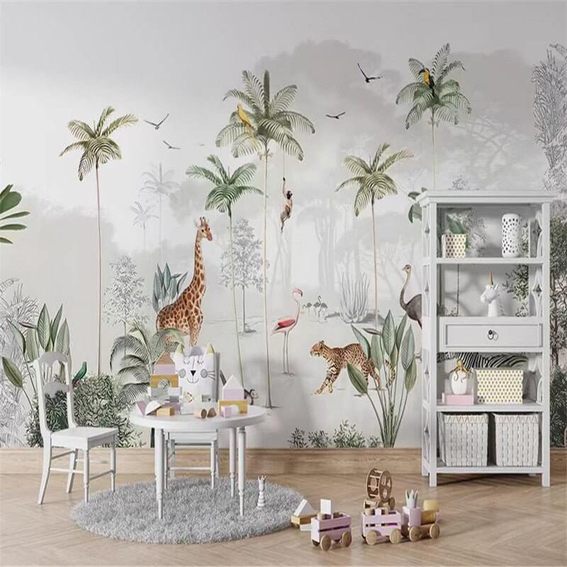 MinimalisticDecor.com-Enchanting Animals in Forest Nursery Wallpaper