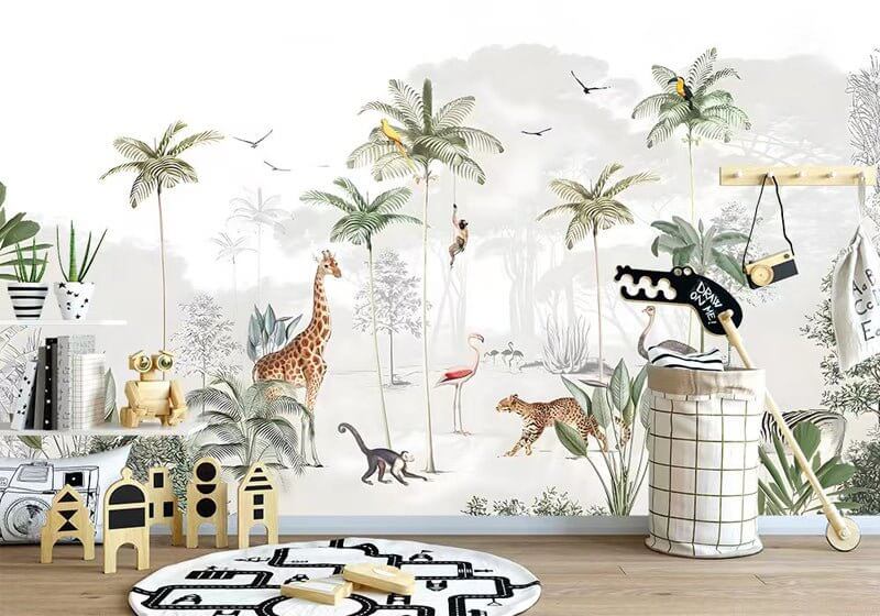 MinimalisticDecor.com-Enchanting Animals in Forest Nursery Wallpaper
