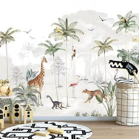 MinimalisticDecor.com-Enchanting Animals in Forest Nursery Wallpaper