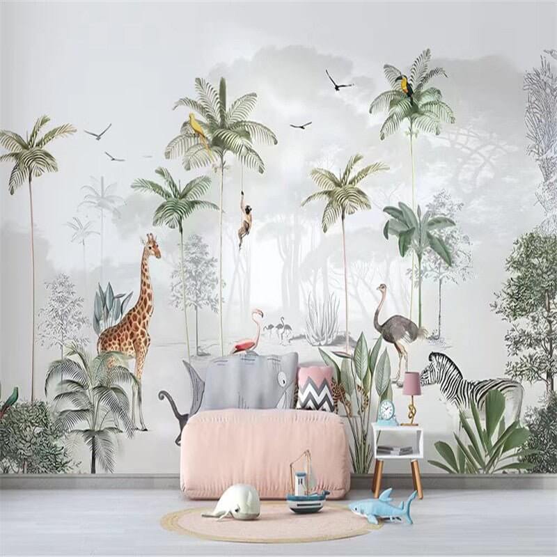 MinimalisticDecor.com-Enchanting Animals in Forest Nursery Wallpaper