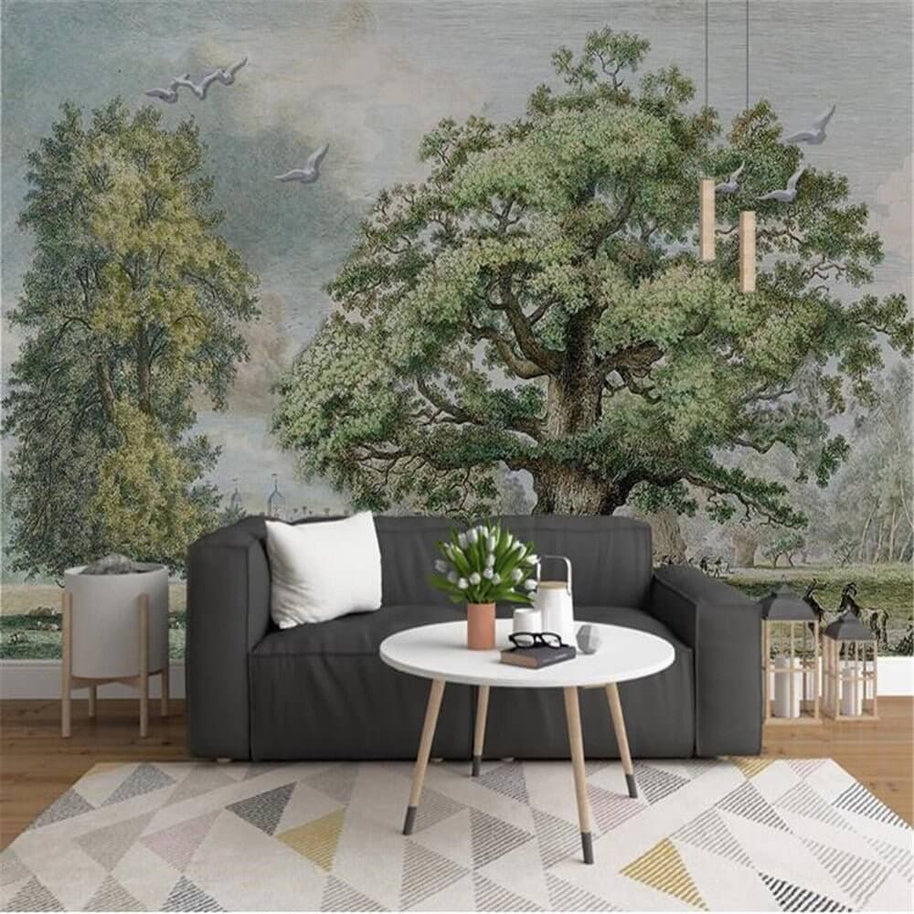 MinimalisticDecor.com-Evergreen Bliss: Bright and Vibrant Tree Scenery Wallpaper