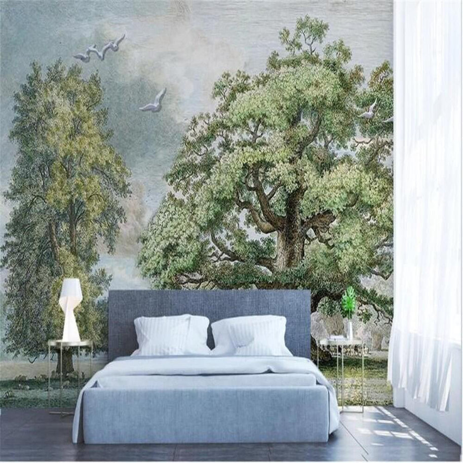 MinimalisticDecor.com-Evergreen Bliss: Bright and Vibrant Tree Scenery Wallpaper