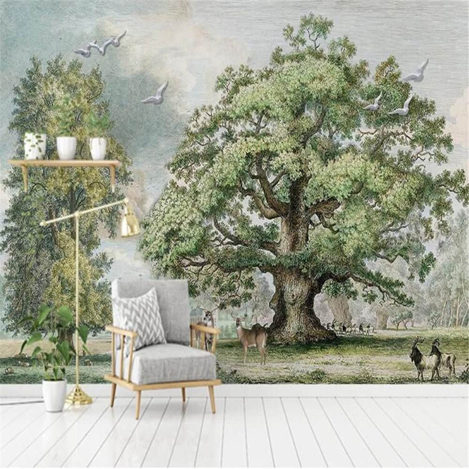 MinimalisticDecor.com-Evergreen Bliss: Bright and Vibrant Tree Scenery Wallpaper