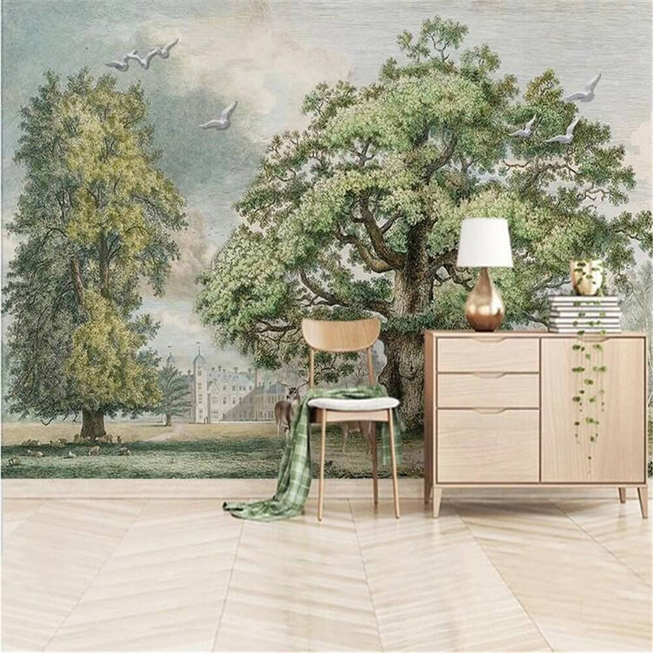 MinimalisticDecor.com-Evergreen Bliss: Bright and Vibrant Tree Scenery Wallpaper