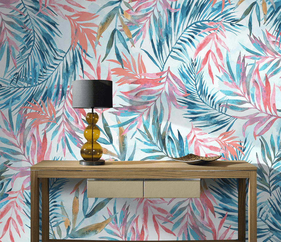 MinimalisticDecor.com-Exotic Watercolour Design Leaves Wallpaper Mural