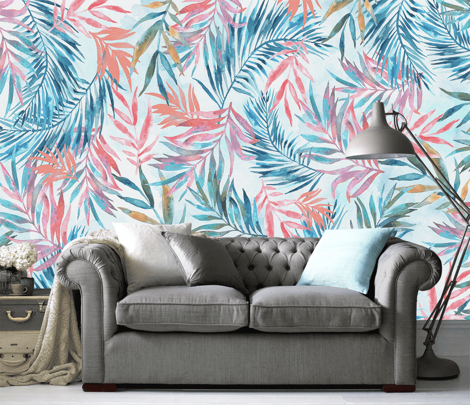 MinimalisticDecor.com-Exotic Watercolour Design Leaves Wallpaper Mural
