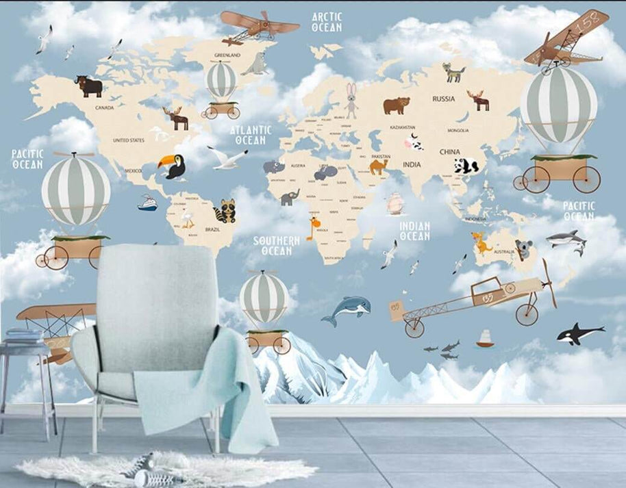 MinimalisticDecor.com-Explorers' World Map Peel and Stick Wallpaper