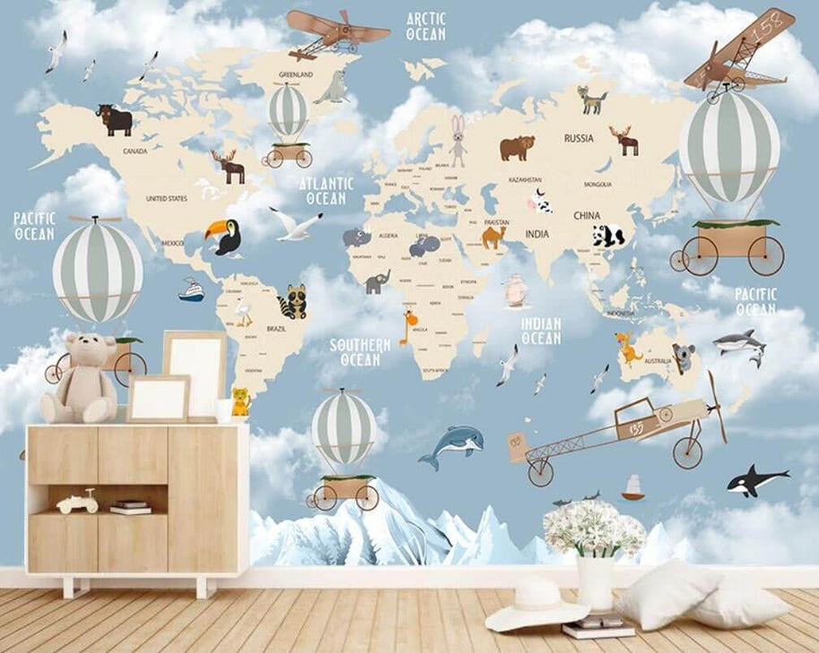 MinimalisticDecor.com-Explorers' World Map Peel and Stick Wallpaper