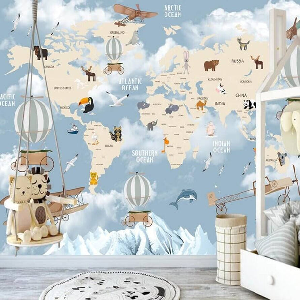 MinimalisticDecor.com-Explorers' World Map Peel and Stick Wallpaper