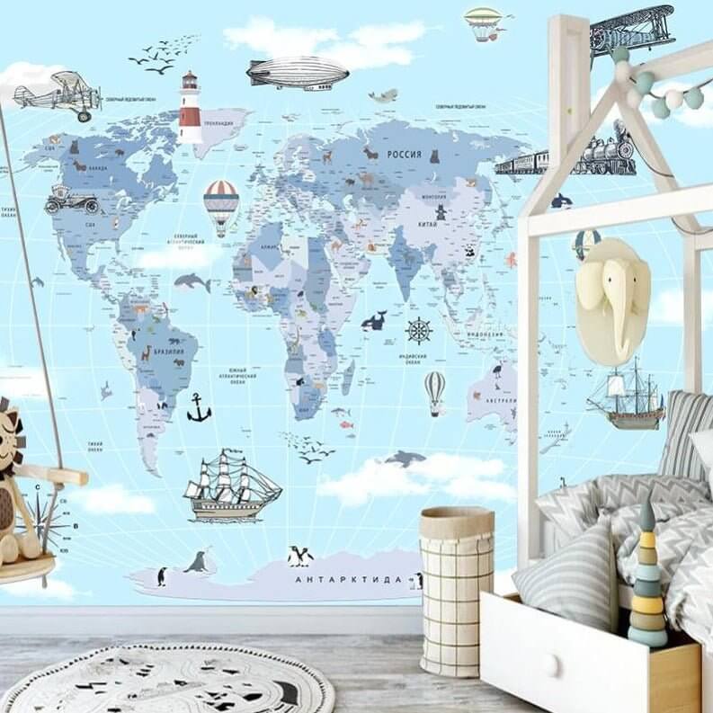 MinimalisticDecor.com-Exploring Animal Kingdom World Map Wallpaper
