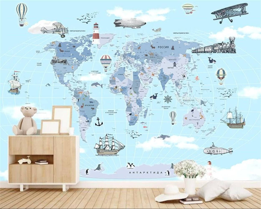 MinimalisticDecor.com-Exploring Animal Kingdom World Map Wallpaper