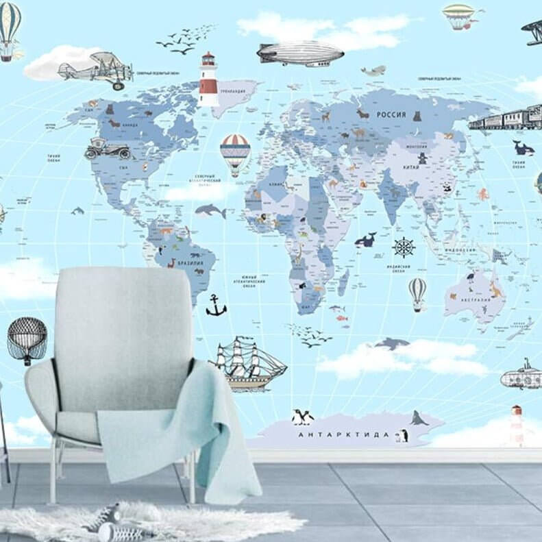 MinimalisticDecor.com-Exploring Animal Kingdom World Map Wallpaper
