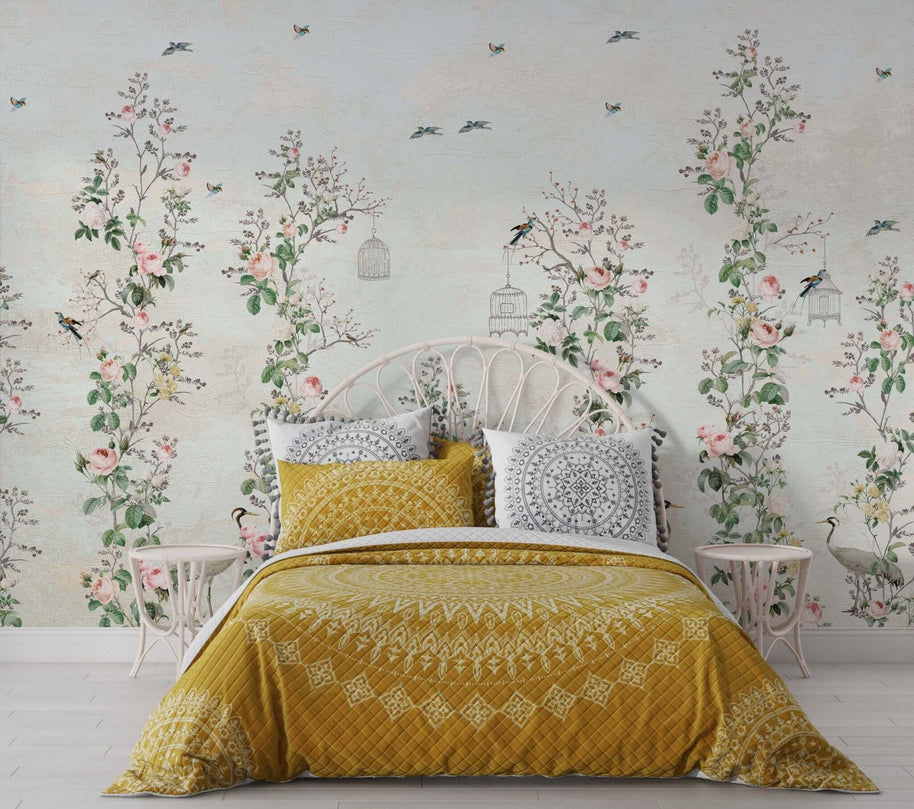 MinimalisticDecor.com-Floral Birds Wallpaper Mural: Stunning Wall Décor